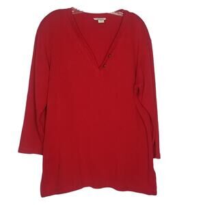 Avenue Women's Long Sleeve Henley Style Tunic Knit Sweater, Red Size 14-16